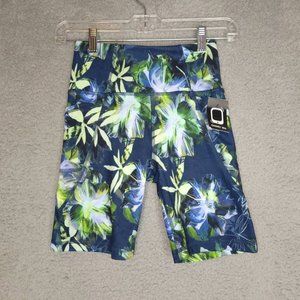 Gottex Women Biker Shorts Blue Floral‎ Inter Luxe Slimming Phone Pocket  XS New